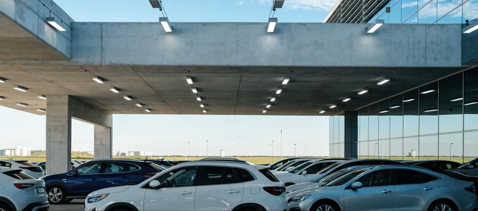 vaga coberta em estacionamento de aeroporto protegida do sol e da chuva